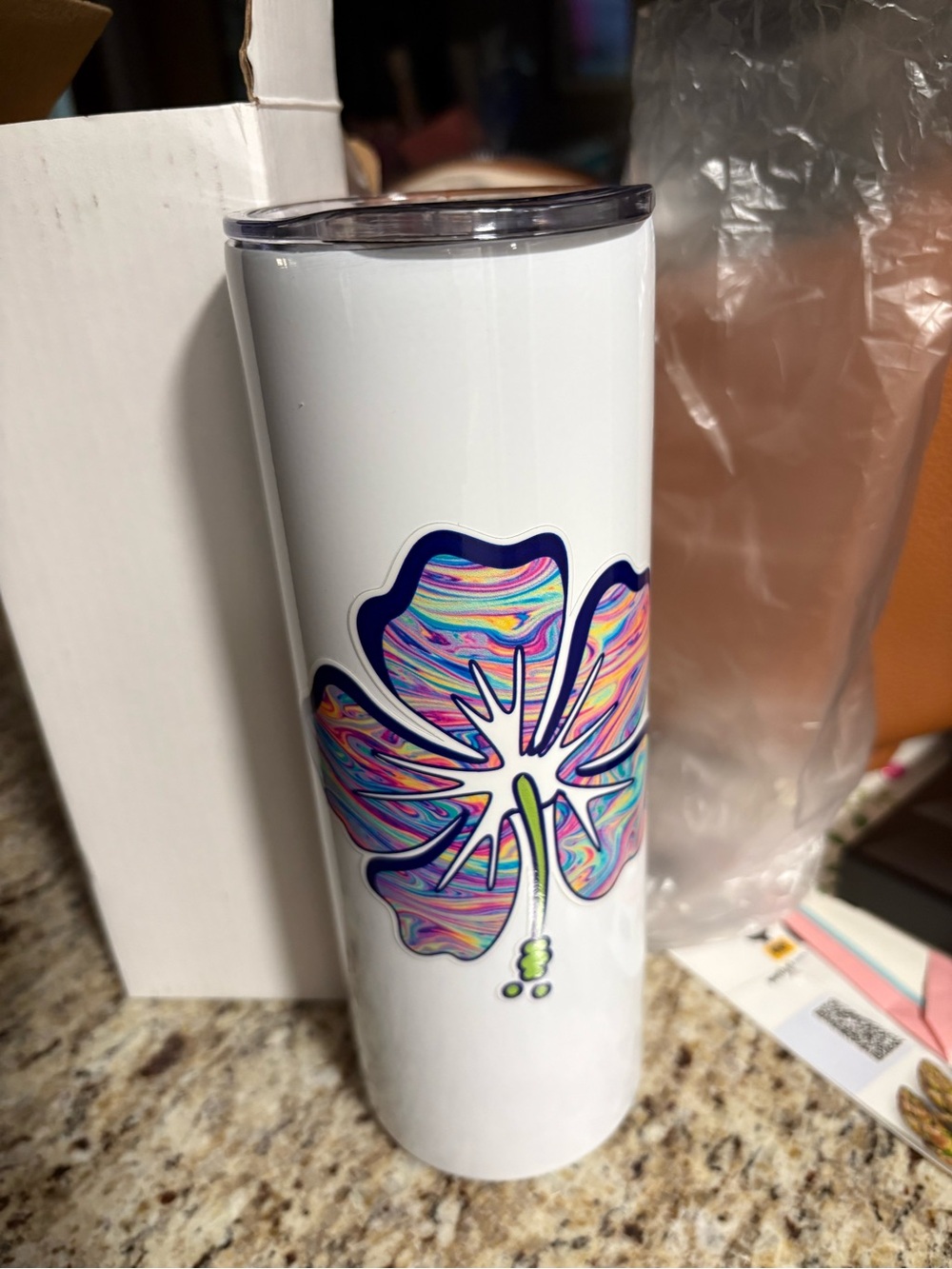 White Hibiscus Travel Tumbler - Insulated Stainless Steel